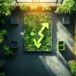 Flèche verte montante sur mur végétal dans un espace intérieur