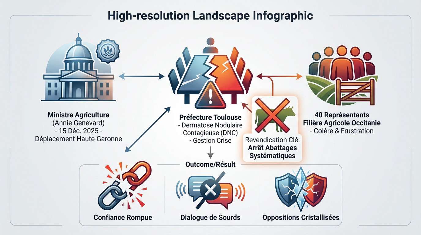 Rencontre tendue entre Annie Genevard et les éleveurs à Toulouse concernant la crise de la dermatose nodulaire contagieuse