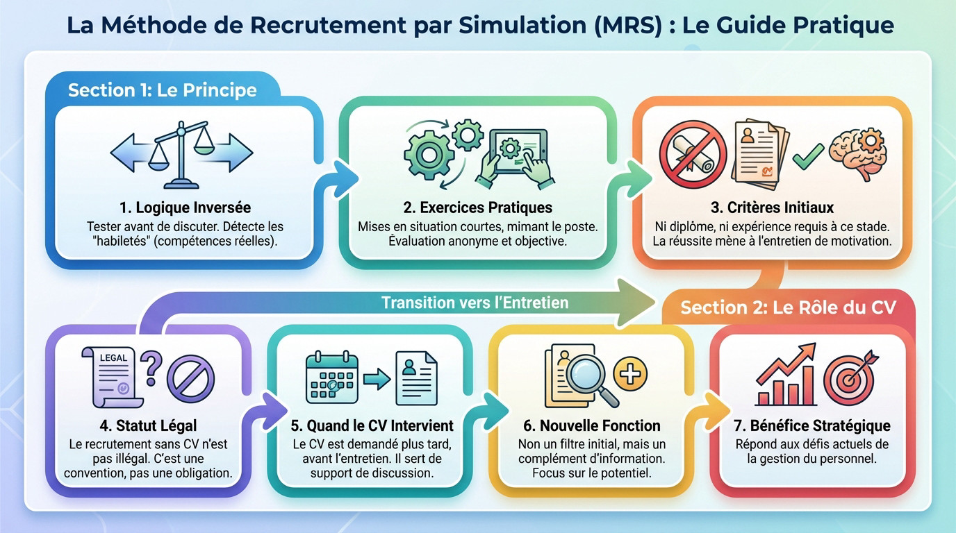 Candidats effectuant des exercices pratiques lors d'une session de Méthode de Recrutement par Simulation (MRS)