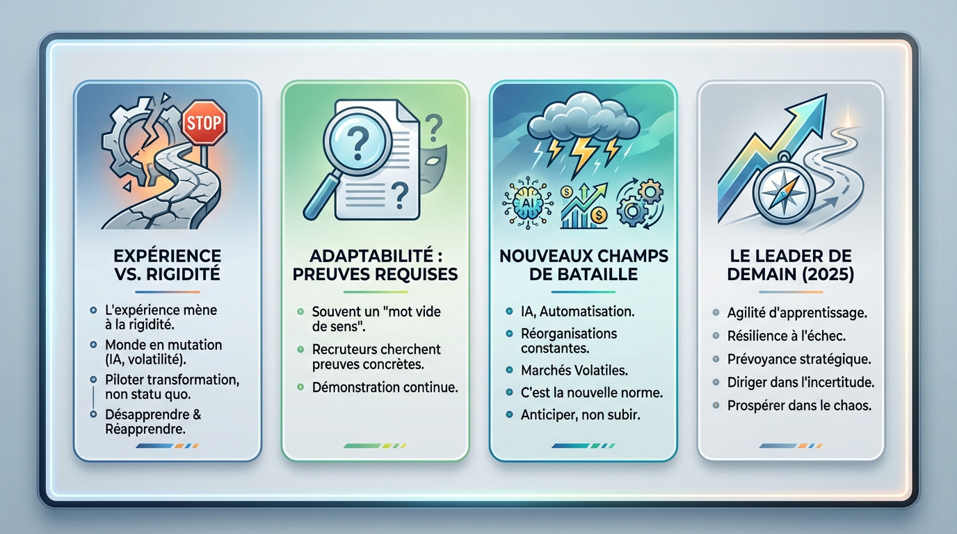 Leader senior démontrant son adaptabilité face à une équipe et des défis technologiques