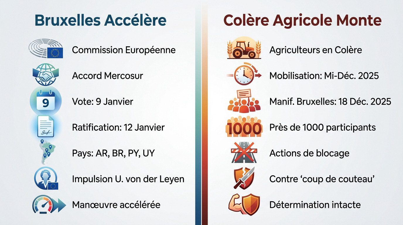 Manifestation d'agriculteurs à Bruxelles contre l'accord Mercosur face aux institutions européennes