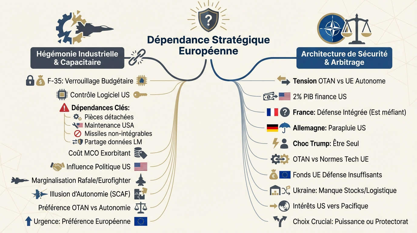 Avion de chasse F-35 illustrant la dépendance militaire européenne