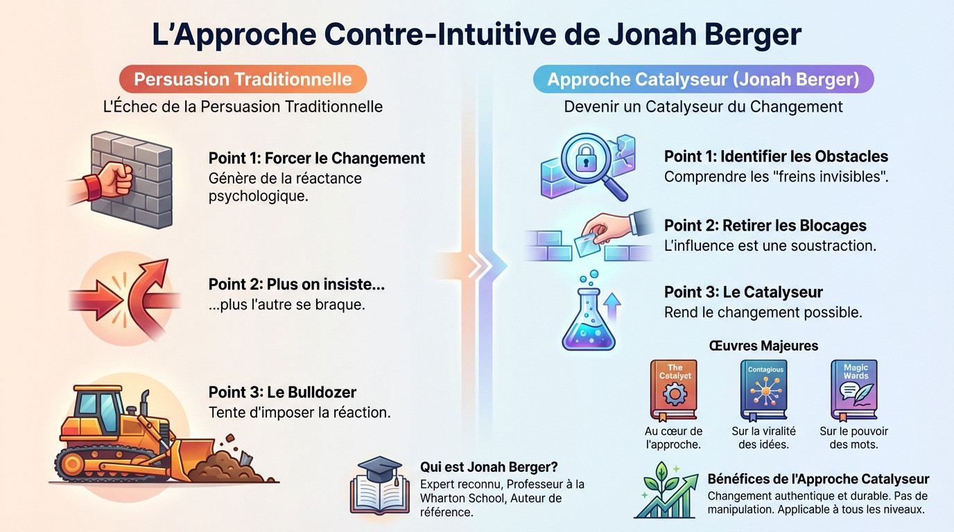 Illustration de la méthode de Jonah Berger pour influencer sans pression