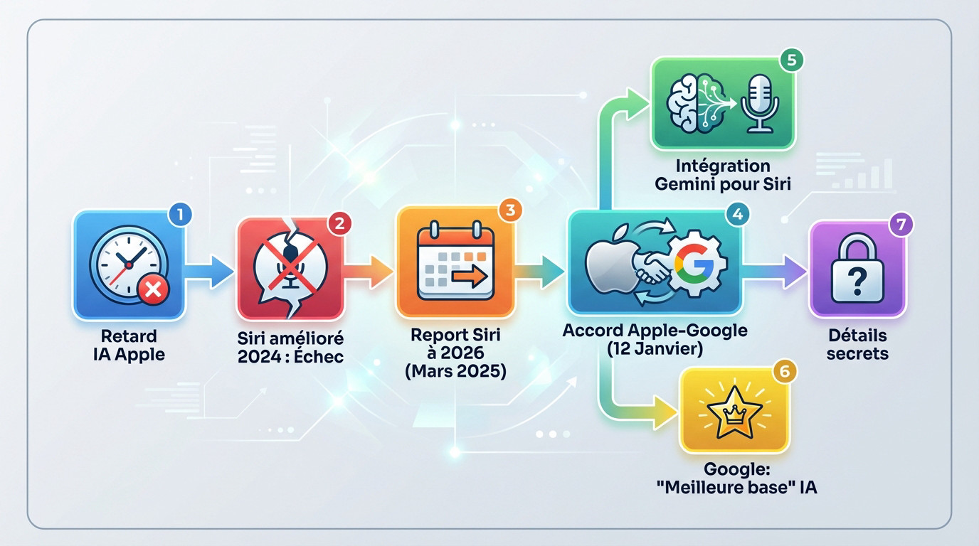 Illustration du partenariat stratégique entre Apple et Google intégrant l'IA Gemini dans Siri