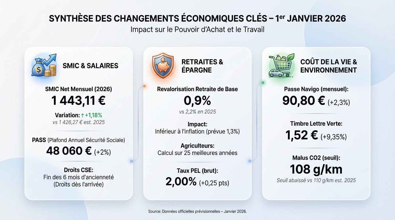 Synthèse des changements économiques clés au 1er janvier 2026