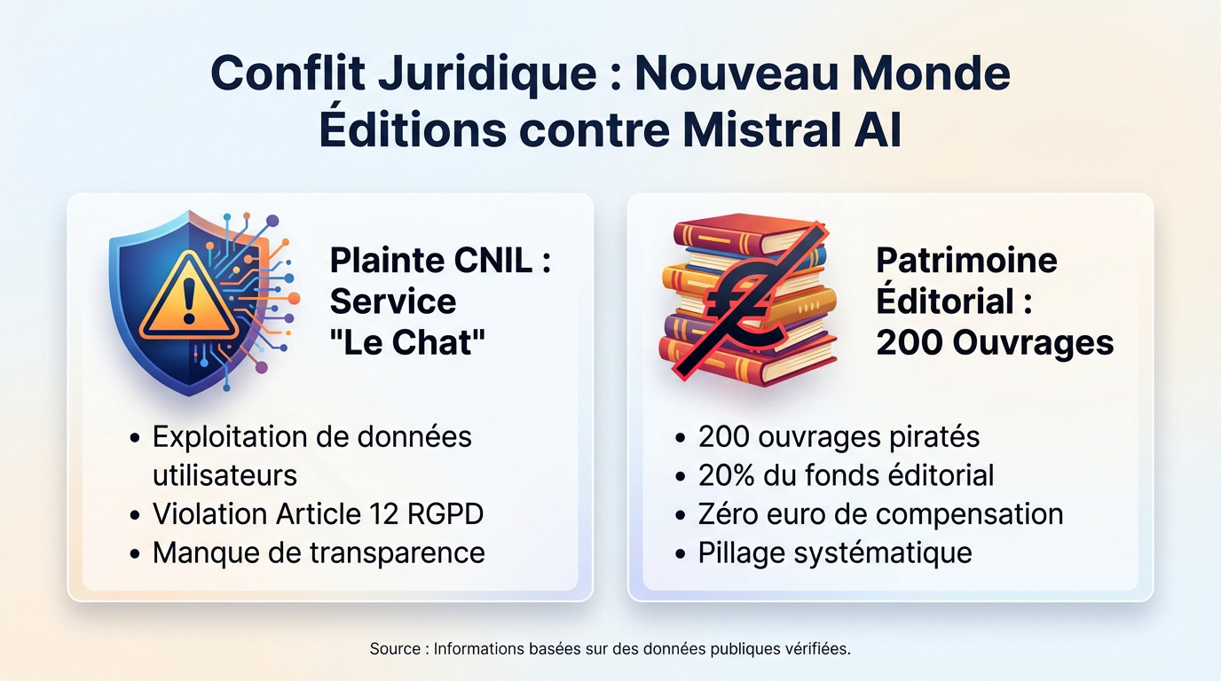 Conflit juridique entre Nouveau Monde Editions et Mistral AI concernant le droit d'auteur et l'IA