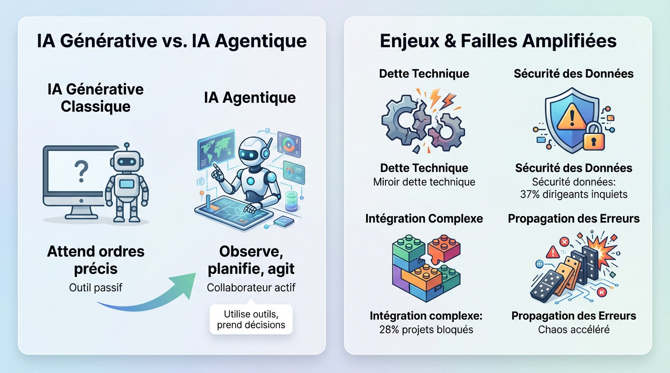 Comparaison entre l'IA générative réactive et l'IA agentique autonome en entreprise