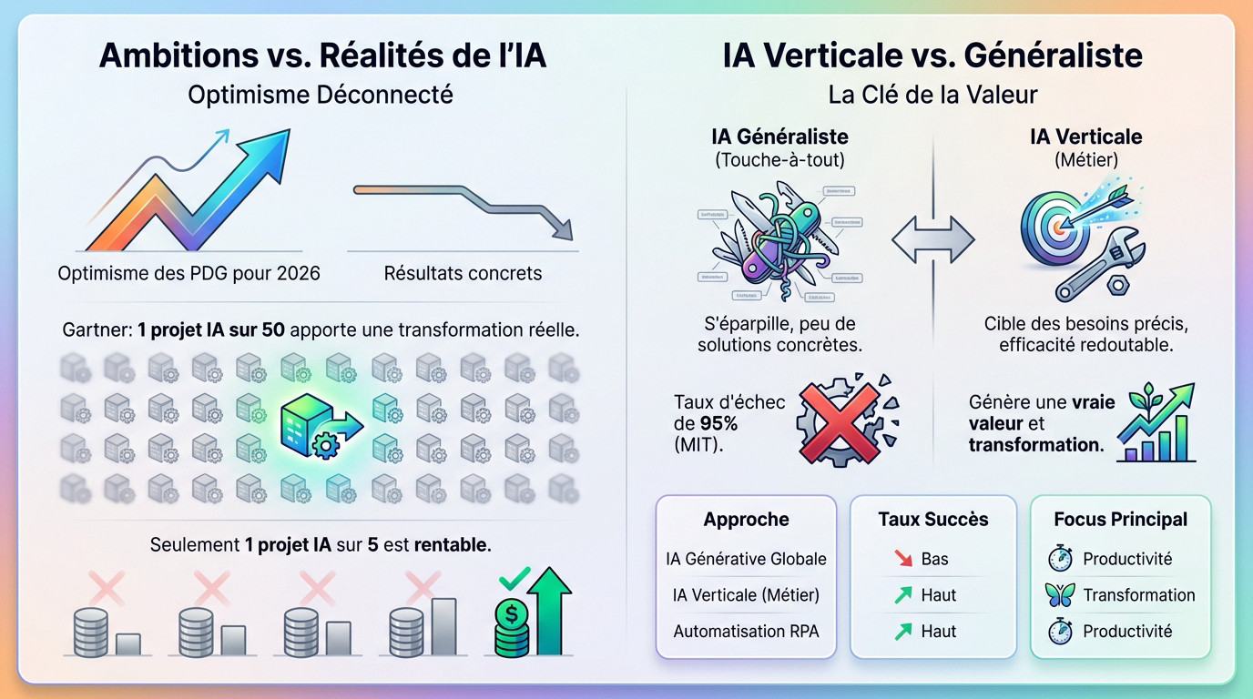 Graphique illustrant le décalage entre l'optimisme des PDG et la réalité du ROI de l'IA